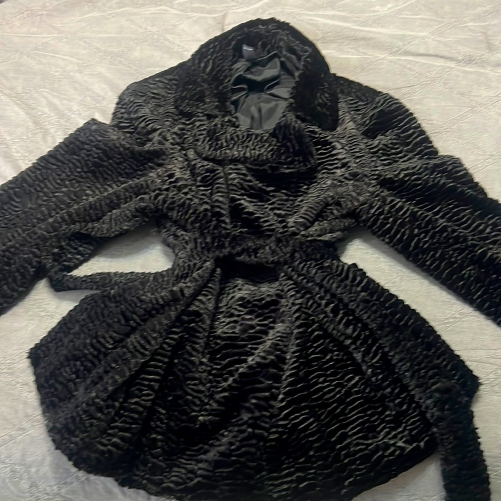 INC Faux Fur Lamb Short Trench Like Style Jacket